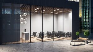 Meeting room with glass walls
